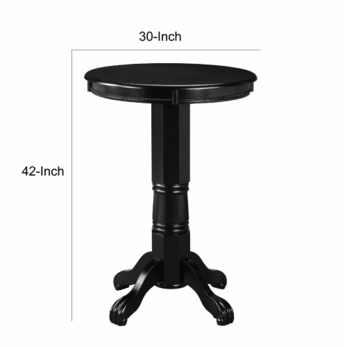 Ava 42 Inch Wood Pub Bar Table, Molded Trim, Carved Pedestal, Black- Saltoro Sherpi Perspective: left