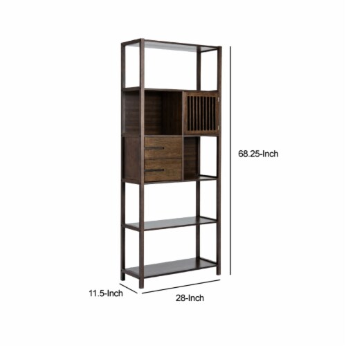 Axa 68 Inch Bamboo Shelf Bookcase with Cabinet, Right Facing, Dark Brown Perspective: left