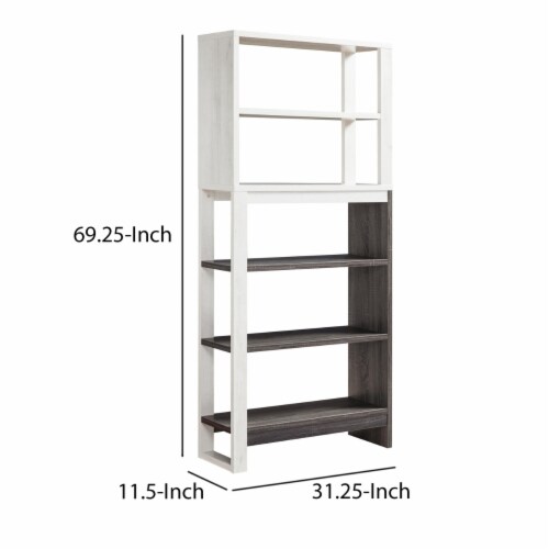 Crew 69 Inch 5 Tier Wood Bookcase Unit, Modern Open Design, Oak White, Gray Perspective: left