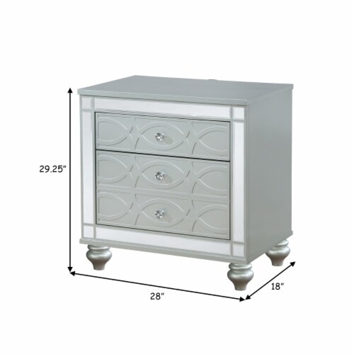 Gina 29 Inch Modern Glam Nightstand Round Crystal Knobs USB