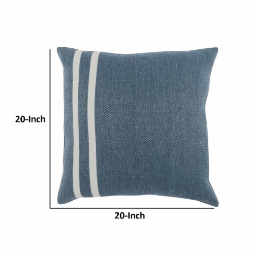 20 x 20 Accent Throw Pillow, Down Insert, Soft Blue Linen, 2 White Stripes Perspective: left
