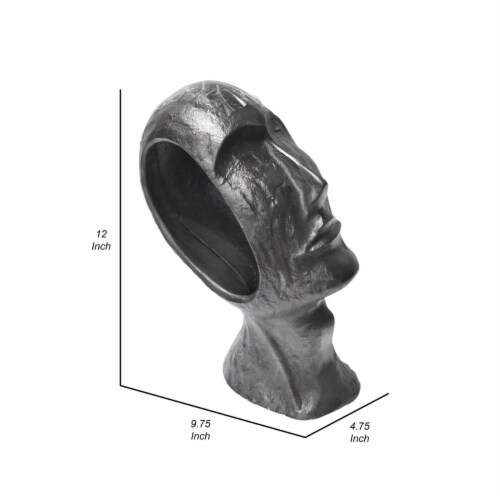 12 Inch Human Face Accent Decor, Metal, Life Like Appeal, Gray, Saltoro Sherpi Perspective: left