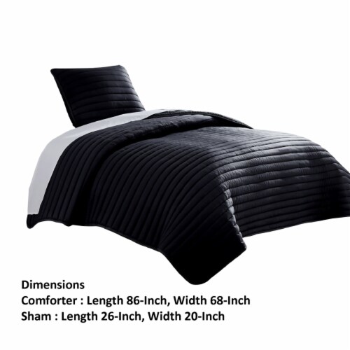 Cabe 2 Piece Twin Comforter Set, Polyester Puffer Channel Quilted, Black- Saltoro Sherpi Perspective: left