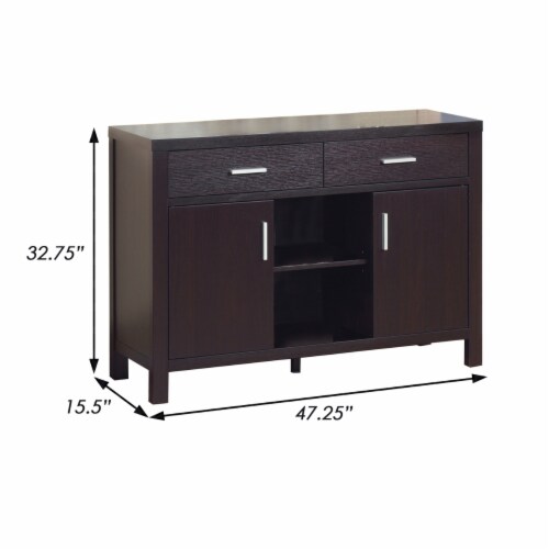 Lou 47 Inch Sideboard Console Serving Buffet Cabinet, 2 Drawers, Brown- Saltoro Sherpi Perspective: left