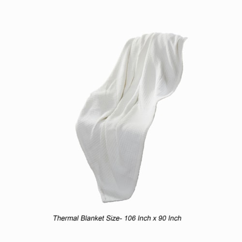 Nyx King Size Ultra Soft Cotton Thermal Blanket, Textured Feel, White- Saltoro Sherpi Perspective: left