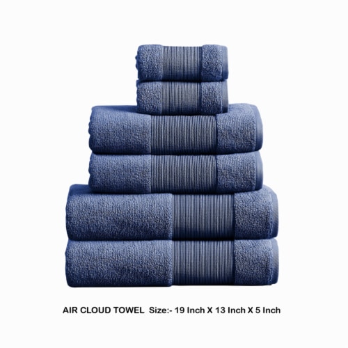 Indy Modern 6 Piece Cotton Towel Set, Softly Textured Design, Deep Blue- Saltoro Sherpi Perspective: left