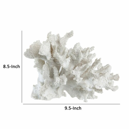 Lily 10 Inch Faux Coral Accent Sculpture, Polyresin Decorative Piece, White- Saltoro Sherpi Perspective: left