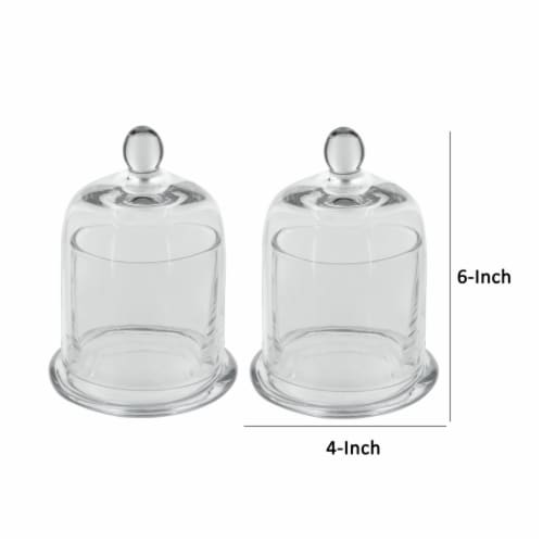 Set of 2 Medium Glass Serving Platters with Dome and Finial Handle, Clear- Saltoro Sherpi Perspective: left