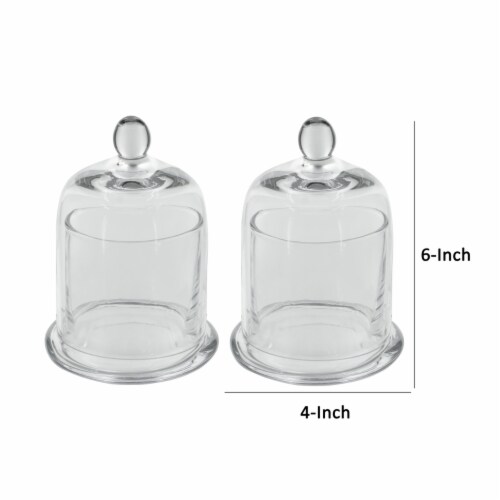 Set of 2 Medium Glass Serving Platters with Dome and Finial Handle, Clear- Saltoro Sherpi Perspective: left