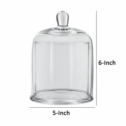 Set of 2 Large Glass Serving Platters with Dome and Finial Handle, Clear- Saltoro Sherpi Perspective: left