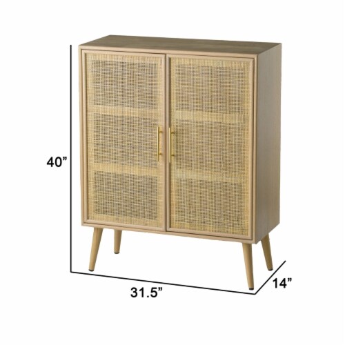 Dana 40 Inch Storage Cabinet, Wood Frame, 2 Shelves, 2 Rattan Doors, Brown, Saltoro Sherpi Perspective: left