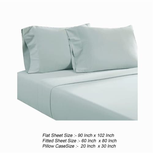 Ivy 4 Piece Queen Size Cotton Ultra Soft Sheet Set, Prewashed, Light Blue- Saltoro Sherpi Perspective: left