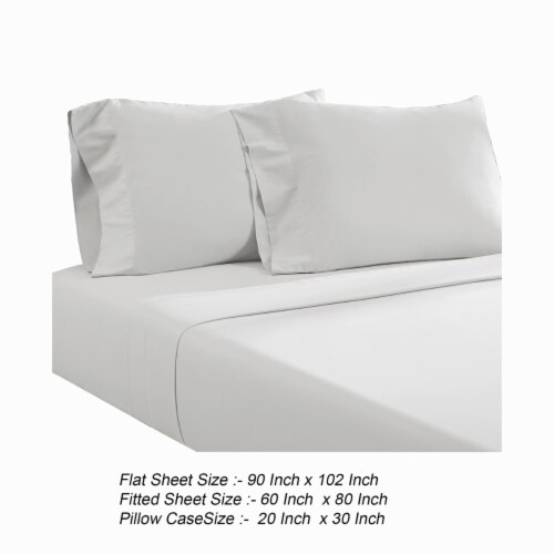 Ivy 4 Piece Queen Size Cotton Ultra Soft Bed Sheet Set, Prewashed, White- Saltoro Sherpi Perspective: left