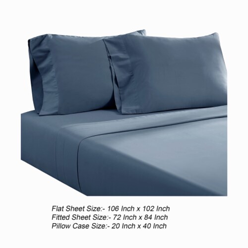 Ivy 4 Piece California King Size Soft Cotton Sheet Set, Prewashed Dark Blue- Saltoro Sherpi Perspective: left