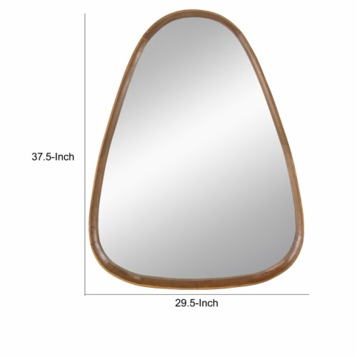 Roppie　0516 Roe 37 Inch Accent Wall Mirror, Brown Curved Pine Wood Frame