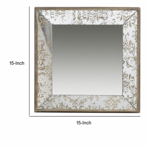 Filo 15 Inch Square Accent Wall Mirror, Raised Edges, Silver Wood Frame- Saltoro Sherpi Perspective: left