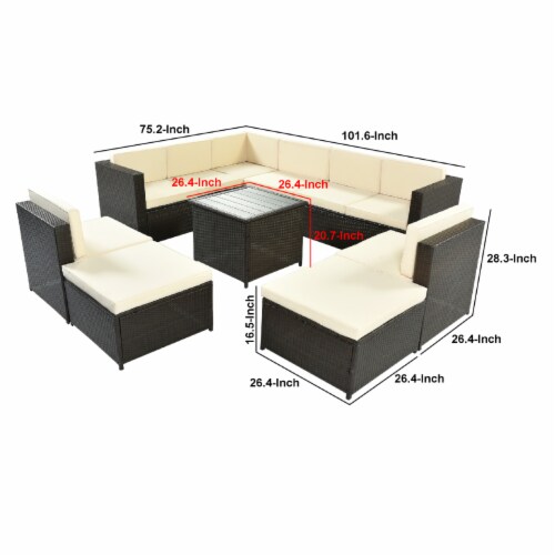 Loya 9 Piece Patio Sectional Sofa Set Steel and Rattan Frame Modern Beige Saltoro Sherpi 1 unit Gerbes Super Markets