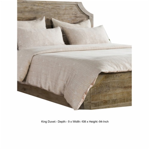 Zima Queen Size Cotton Duvet Cover, Woven French Herringbone Pattern, Beige- Saltoro Sherpi Perspective: left
