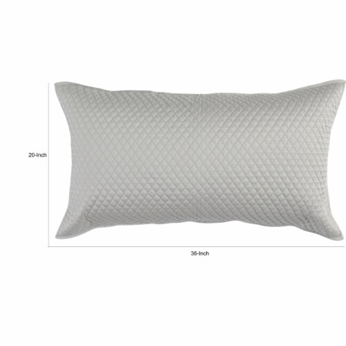 Kahn Hand Quilted Lumbar King Size Pillow Sham, Self Binding, Matte Silver- Saltoro Sherpi Perspective: left