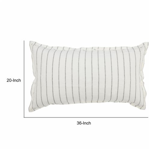 Tara King Size Lumbar Pillow Sham, Cotton Sateen Back, Woven Stripe, Ivory- Saltoro Sherpi Perspective: left