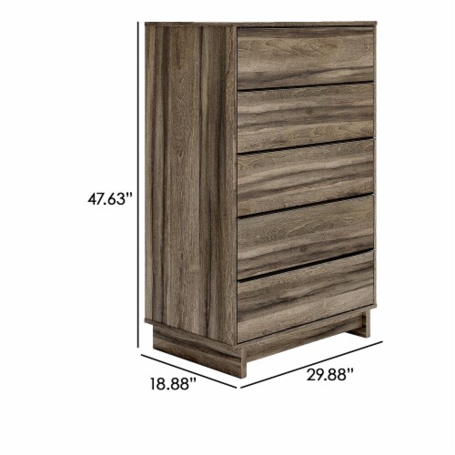 48 Inch Modern 5 Drawer Tall Dresser Chest Rustic Weathered Brown