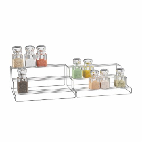 Wooden Spice Glass Jars Organizer - Expandable 3-Tier Shelf