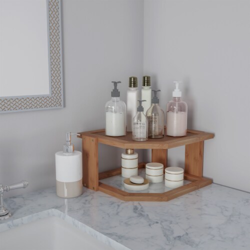 2-Tier Countertop Organizer for Bathroom Counter - Wood Bathroom