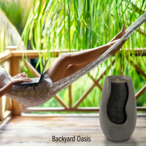 Outdoor Water Fountain 2 Gallon LED Light Concrete Calming Zen Weighs 25 Lbs Perspective: left