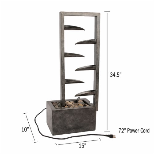 Big Outdoor Water Fountain 34 Inch Metal Concrete Backyard Oasis Zen Waterfall Perspective: left