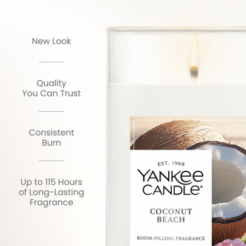 Yankee Candle Medium Pillar Scented Candle with up to 115 Hour Burn Time, 14.25 oz, Coconut Beach Perspective: left