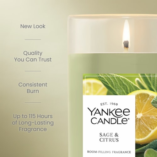 Yankee Candle Medium Pillar Scented Candle with up to 115 Hour Burn Time, 14.25 oz, Sage & Citrus Perspective: left