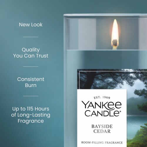 Yankee Candle Medium Pillar Scented Candle with up to 115 Hour Burn Time, 14.25 oz, Bayside Cedar Perspective: left