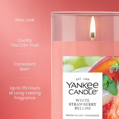 Yankee Candle Medium Pillar Scented Candle, 14.25 oz, White Strawberry Bellini Perspective: left