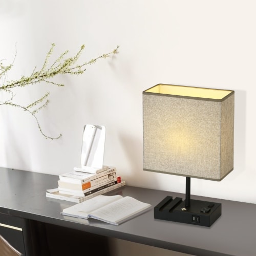 17 in. Grey Table Lamp with USB Port and Charging Dock Perspective: left