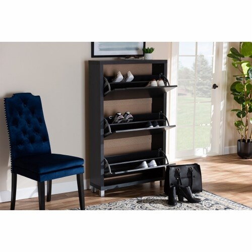 Baxton Studio Simms Contemporary Wood 3 Pull out Shelf Shoe Cabinet in Dark Gray 1 Pay Less Super Markets
