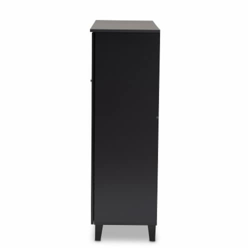 Baxton Studio Coolidge Wood 11-Shelf and Drawer Shoe Cabinet in Dark Gray Perspective: left