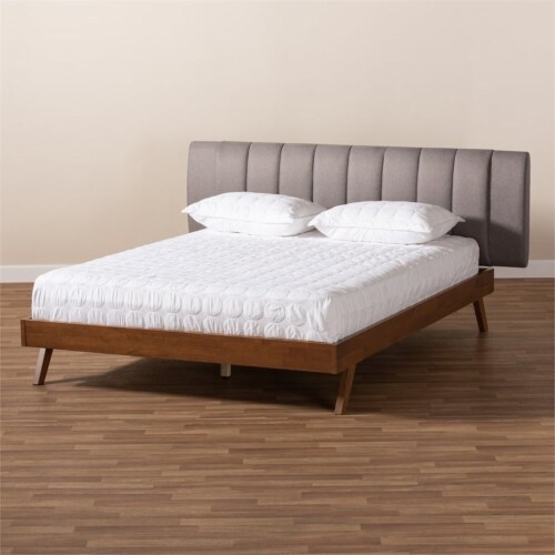 Baxton Studio Brita King SizeGrey Upholstered Walnut Finished Bed Perspective: left