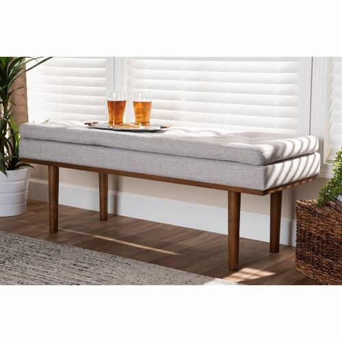 Baxton Studio Arne Grayish Beige Upholstered Brown Finished Bench Perspective: left