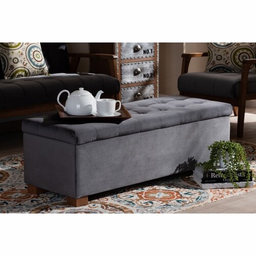 Baxton Studio BBT3101-Grey Velvet-Walnut-Otto Roanoke Modern & Contemporary Grey Velvet Fabri Perspective: left