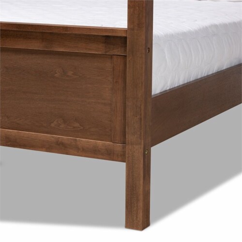 Baxton Studio Veronica Queen Size Walnut Finished Wood Platform Canopy Bed Perspective: left