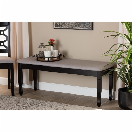Corey Modern and Contemporary Grey Fabric Upholstered and Dark Brown Finished Wood Bench Perspective: left