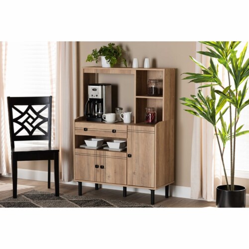 Patterson Modern Oak Brown Finished Wood 3-Door Kitchen Storage Cabinet Perspective: left