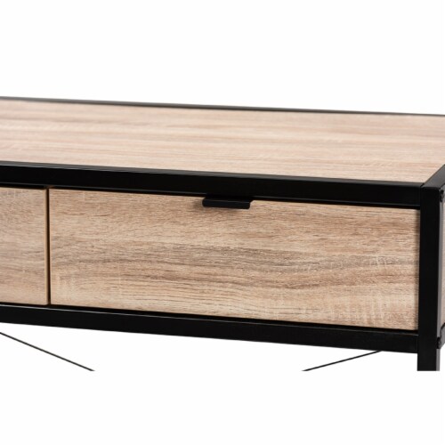 Grayer Industrial Natural Brown Finished Wood And Black Metal 2-Drawer Desk Perspective: left