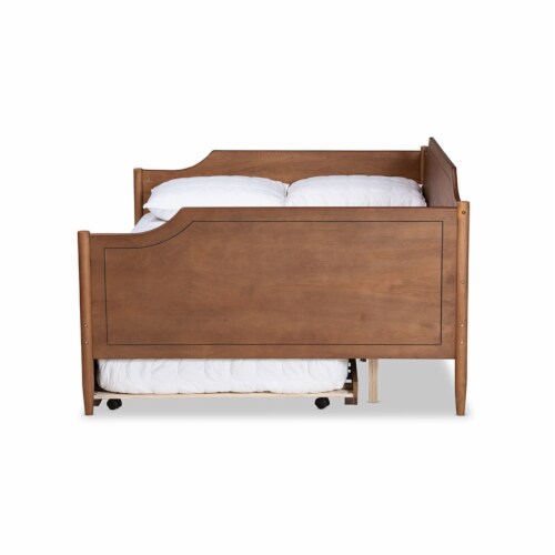 Walnut Brown Finished Wood Full Size Daybed With Roll Out Trundle