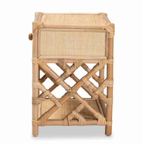 Baxton Studio Camara Modern Bohemian Natural Brown Rattan 1-Drawer Nightstand Perspective: left