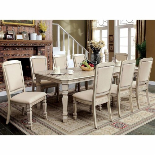 Furniture of America Gaines Fabric Padded Side Chair in Antique White (Set of 2) Perspective: left