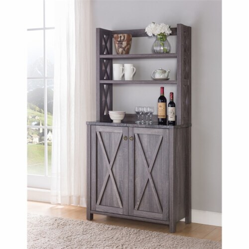 Furniture of America Schuetz Rustic Wood Multi-Storage Kitchen Cabinet in Gray Perspective: left