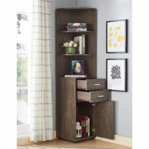 Furniture of America Ingol Contemporary Wood Corner Bookcase in Walnut Oak Perspective: left