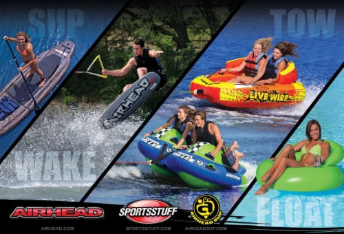 Airhead Super Mable Triple Rider Lake Towable Tube Lake Raft w/ 11 Booster Balls Perspective: left