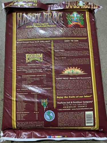 FoxFarm Ocean Forest Garden Soil Mix and Happy Frog Organic Potting Soil Mix Perspective: left